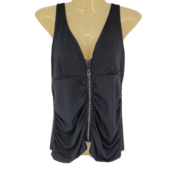 Venus womens 10 rhinestone zipper ruched sleeveless halter v neck tank y2k - Picture 1 of 13